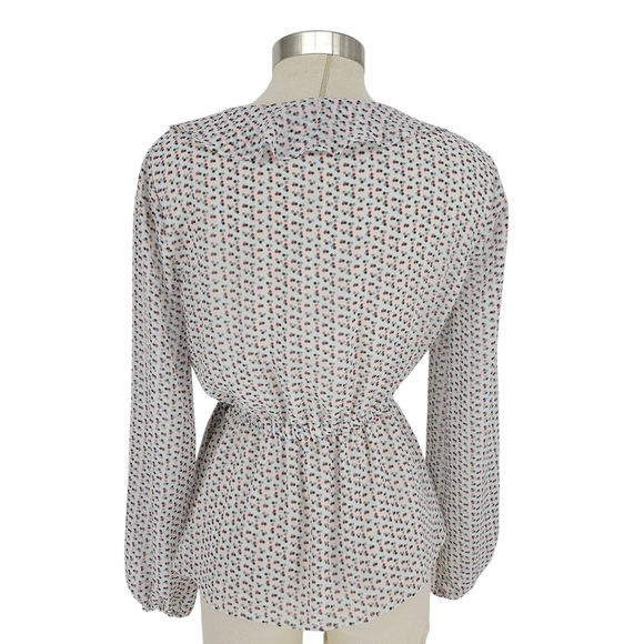 Max Studio Faux Wrap Blouse White Polka Dot Long Sleeve Ruffle VNeck Shirt Small - Picture 4 of 7